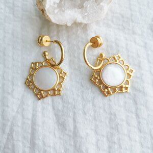New Gold Julie Vos Helene Mother Pearl Hoop & Charm Earring